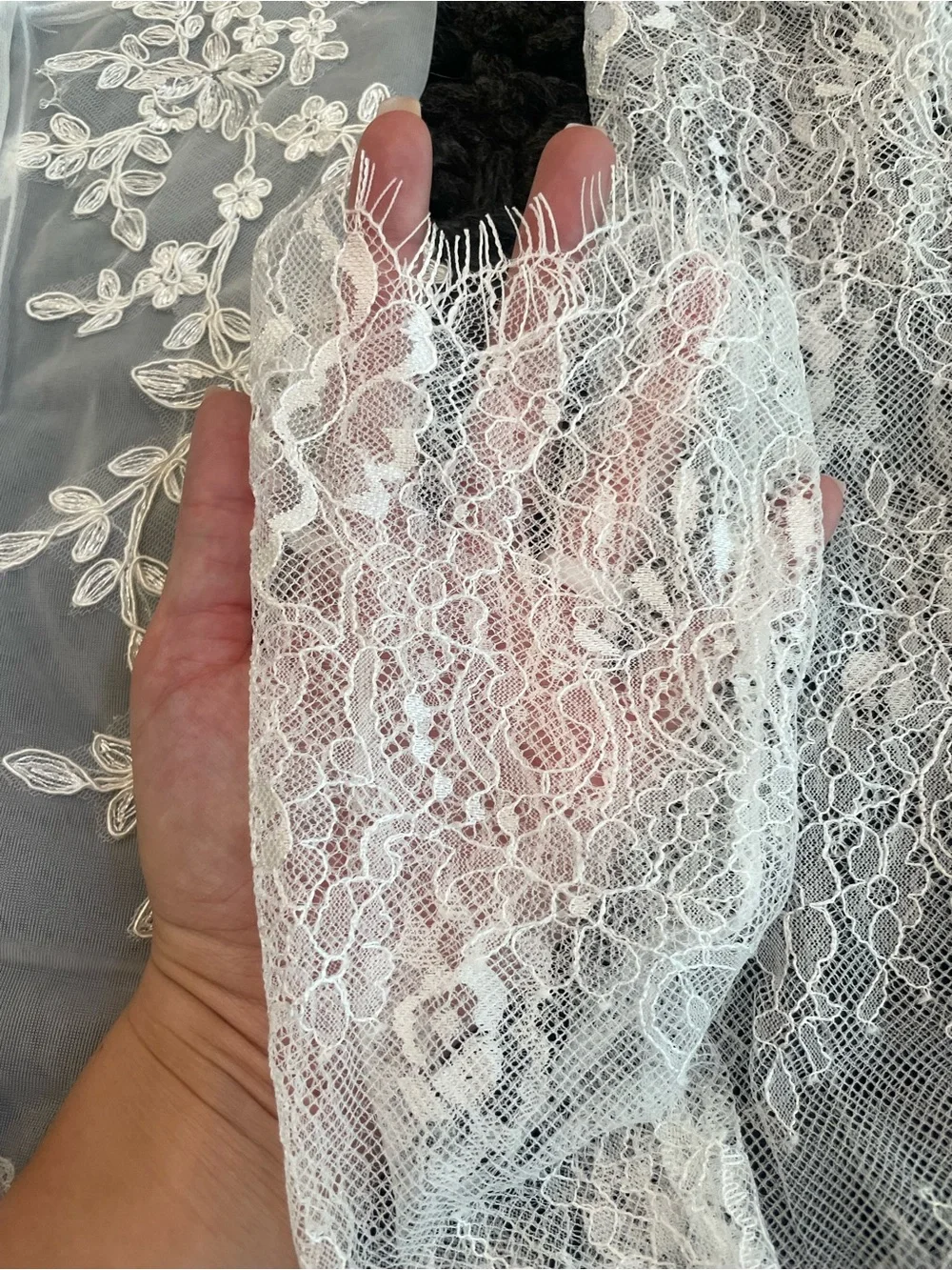 White Lace and Embroidered Sheer Bridal Gloves with Blue Garter BUNDLE